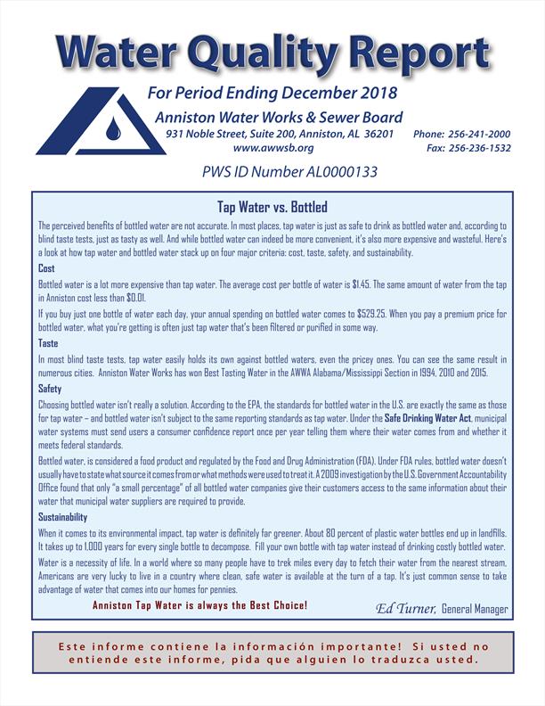 Water Quality Reports Anniston Water Works & Sewer Board